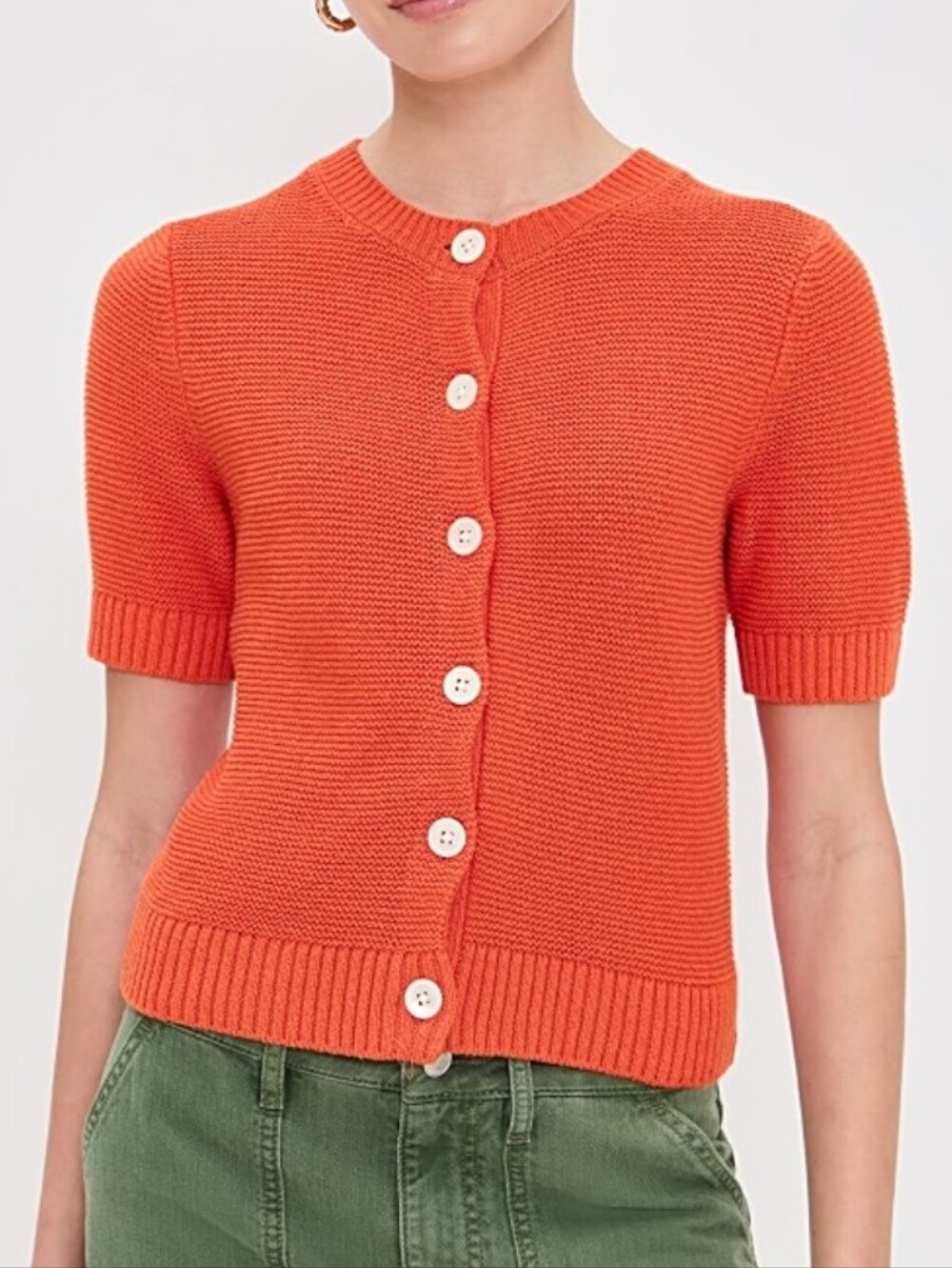Alex Mill Orange Short-Sleeve Crewneck Cardigan
